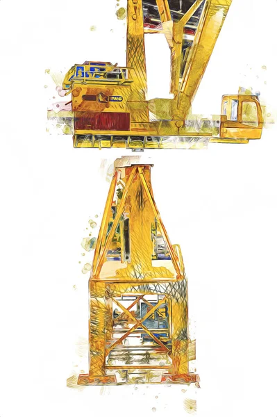 Velké Přístavní Jeřáby Připravené Pro Vykládku Hlubokomořských Lodí Umělecké Ilustrační — Stock fotografie