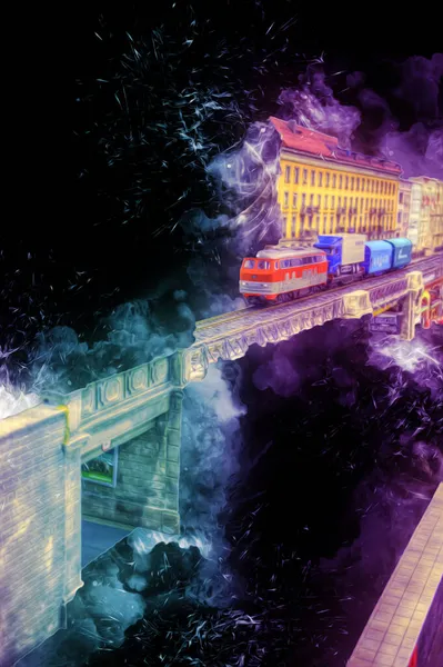 河上火车桥 高架桥 艺术风格复古复古 — 图库照片