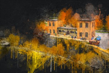 İstasyonda eski bir buhar treni, Wroclaw, Polonya, sanat ilüstrasyonu antika, model, minyatür