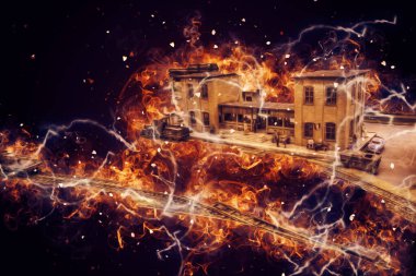 İstasyonda eski bir buhar treni, Wroclaw, Polonya, sanat ilüstrasyonu antika, model, minyatür