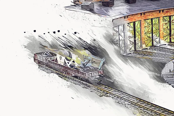 Vecchio Treno Vapore Retrò Alla Stazione Breslavia Polonia Arte Ilustrazione — Foto Stock