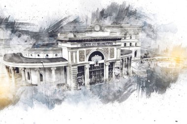 Minyatür şehir. Evler, arabalar, ağaçlar, Wroclaw, Polonya, sanat ilüstrasyonu antika, model