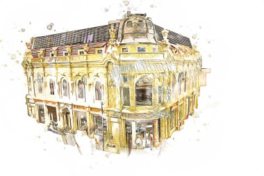 Minyatür şehir. Evler, arabalar, ağaçlar, Wroclaw, Polonya, sanat ilüstrasyonu antika, model