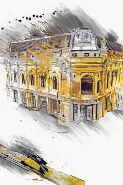 Minyatür şehir. Evler, arabalar, ağaçlar, Wroclaw, Polonya, sanat ilüstrasyonu antika, model