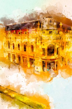 Minyatür şehir. Evler, arabalar, ağaçlar, Wroclaw, Polonya, sanat ilüstrasyonu antika, model