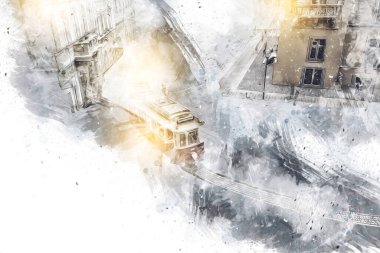 Wroclaw, Polonya 'daki belediye binası, sanat ilüstrasyonu antika, model, minyatür