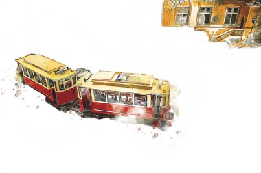 Wroclaw, Polonya 'daki belediye binası, sanat ilüstrasyonu antika, model, minyatür
