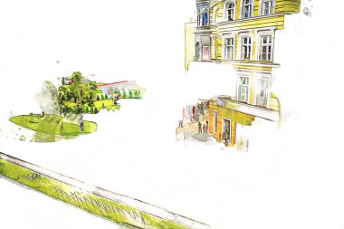 Wroclaw, Polonya 'daki belediye binası, sanat ilüstrasyonu antika, model, minyatür