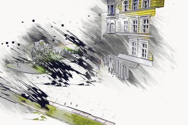 Wroclaw, Polonya 'daki belediye binası, sanat ilüstrasyonu antika, model, minyatür