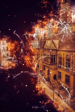 Wroclaw, Polonya 'daki belediye binası, sanat ilüstrasyonu antika, model, minyatür