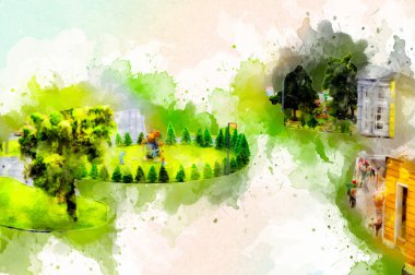 Wroclaw, Polonya 'daki belediye binası, sanat ilüstrasyonu antika, model, minyatür