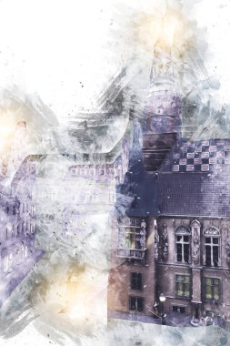 Wroclaw, Polonya 'da gece vakti sanat ilüstrasyonu antika, model, minyatür