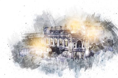 Wroclaw, Polonya 'da gece vakti sanat ilüstrasyonu antika, model, minyatür