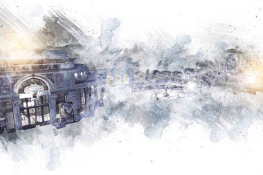 Wroclaw, Polonya 'da gece vakti sanat ilüstrasyonu antika, model, minyatür