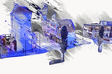 Wroclaw, Polonya 'da gece vakti sanat ilüstrasyonu antika, model, minyatür