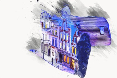 Wroclaw, Polonya 'da gece vakti sanat ilüstrasyonu antika, model, minyatür