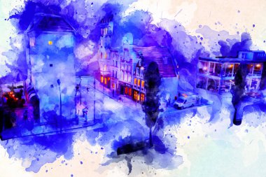 Wroclaw, Polonya 'da gece vakti sanat ilüstrasyonu antika, model, minyatür