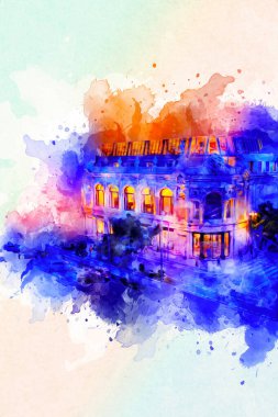 Wroclaw, Polonya 'da gece vakti sanat ilüstrasyonu antika, model, minyatür