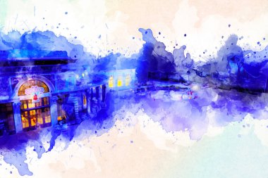 Wroclaw, Polonya 'da gece vakti sanat ilüstrasyonu antika, model, minyatür