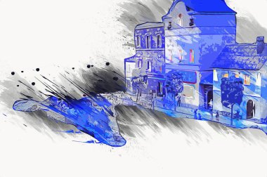 Geceleri, Wroclaw, Polonya 'daki eski moda buhar treni antika, model, minyatür sanat ilüstrasyonu