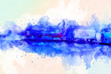 Geceleri, Wroclaw, Polonya 'daki eski moda buhar treni antika, model, minyatür sanat ilüstrasyonu