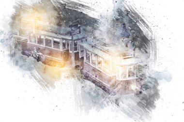 Wroclaw, Polonya 'da tramvay, sanat ilüstrasyonu antika, model, minyatür