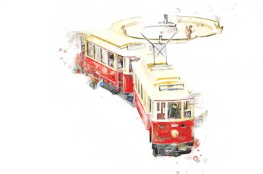 Wroclaw, Polonya 'da tramvay, sanat ilüstrasyonu antika, model, minyatür