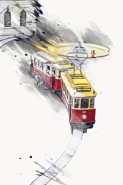 Wroclaw, Polonya 'da tramvay, sanat ilüstrasyonu antika, model, minyatür