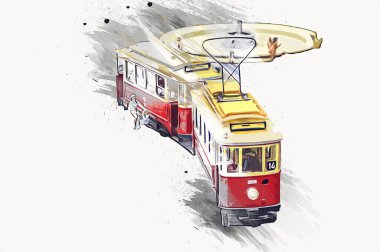 Wroclaw, Polonya 'da tramvay, sanat ilüstrasyonu antika, model, minyatür