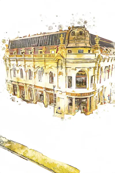 Minyatür şehir. Evler, arabalar, ağaçlar, Wroclaw, Polonya, sanat ilüstrasyonu antika, model