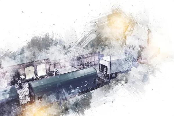 駅で旧レトロ蒸気機関車 ヴロツワフ ポーランド アートイラストヴィンテージレトロアンティーク モデル ミニチュア — ストック写真