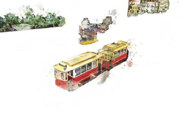 Τραμ Στην Πόλη Του Βρότσλαβ Πολωνία Τέχνη Ilustration Ρετρό Αντίκες — Φωτογραφία Αρχείου
