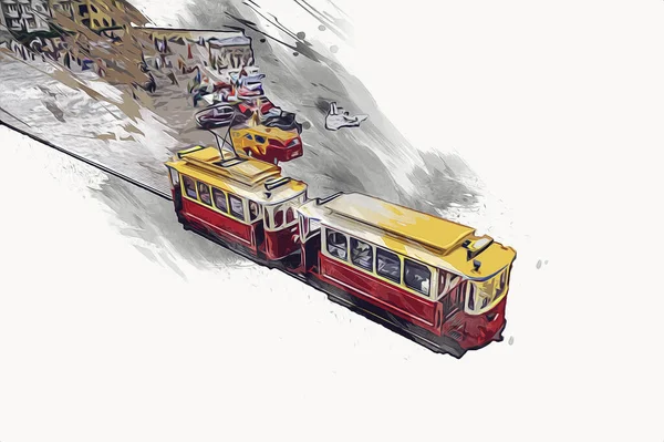 Tram Nella Città Breslavia Polonia Arte Ilustrazione Vintage Retrò Antico — Foto Stock