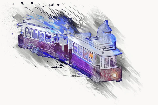 Τραμ Στην Πόλη Του Βρότσλαβ Πολωνία Τέχνη Ilustration Ρετρό Αντίκες — Φωτογραφία Αρχείου