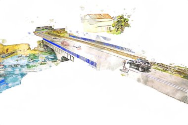 Wroclaw, Polonya 'da şehir, sanat ilüstrasyonu antika, model, minyatür