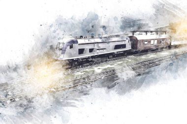 Avrupa 'daki tren istasyonunda yüksek hızlı tren. Demiryolu platformunda modern şehirlerarası tren. Demiryolu ve binaların üzerinde güzel bir yolcu treni olan şehir manzarası