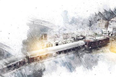 Avrupa 'daki tren istasyonunda yüksek hızlı tren. Demiryolu platformunda modern şehirlerarası tren. Demiryolu ve binaların üzerinde güzel bir yolcu treni olan şehir manzarası