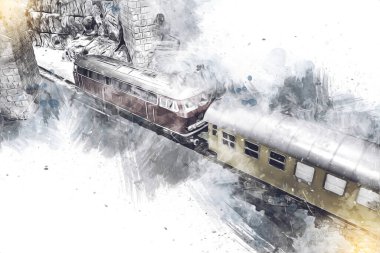 Avrupa 'daki tren istasyonunda yüksek hızlı tren. Demiryolu platformunda modern şehirlerarası tren. Demiryolu ve binaların üzerinde güzel bir yolcu treni olan şehir manzarası