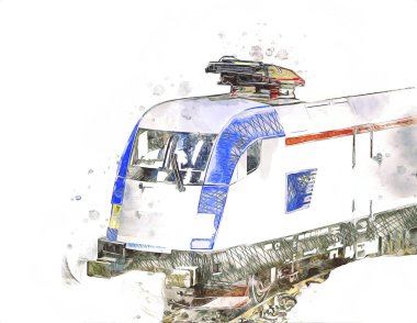 Avrupa 'daki tren istasyonunda yüksek hızlı tren. Demiryolu platformunda modern şehirlerarası tren. Demiryolu ve binaların üzerinde güzel bir yolcu treni olan şehir manzarası