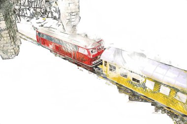 Avrupa 'daki tren istasyonunda yüksek hızlı tren. Demiryolu platformunda modern şehirlerarası tren. Demiryolu ve binaların üzerinde güzel bir yolcu treni olan şehir manzarası