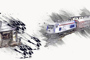 Avrupa 'daki tren istasyonunda yüksek hızlı tren. Demiryolu platformunda modern şehirlerarası tren. Demiryolu ve binaların üzerinde güzel bir yolcu treni olan şehir manzarası