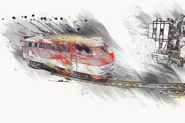 Avrupa 'daki tren istasyonunda yüksek hızlı tren. Demiryolu platformunda modern şehirlerarası tren. Demiryolu ve binaların üzerinde güzel bir yolcu treni olan şehir manzarası