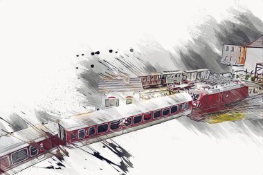 Avrupa 'daki tren istasyonunda yüksek hızlı tren. Demiryolu platformunda modern şehirlerarası tren. Demiryolu ve binaların üzerinde güzel bir yolcu treni olan şehir manzarası