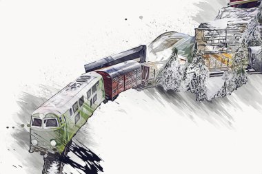 Avrupa 'daki tren istasyonunda yüksek hızlı tren. Demiryolu platformunda modern şehirlerarası tren. Demiryolu ve binaların üzerinde güzel bir yolcu treni olan şehir manzarası