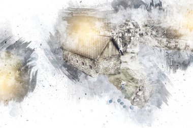 Polonya 'da küçük bir çiftliğe bakış açısı, minyatür bir görünüm ve hisle.