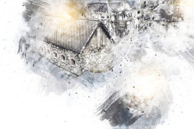 Polonya 'da küçük bir çiftliğe bakış açısı, minyatür bir görünüm ve hisle.