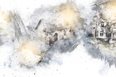 Polonya 'da küçük bir çiftliğe bakış açısı, minyatür bir görünüm ve hisle.