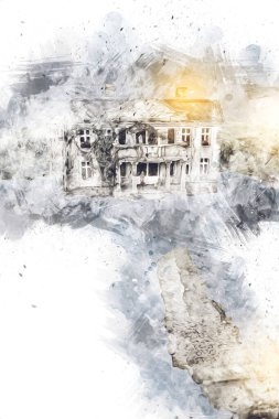 Polonya 'da küçük bir çiftliğe bakış açısı, minyatür bir görünüm ve hisle.