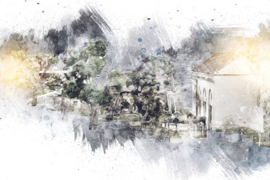 Polonya 'da küçük bir çiftliğe bakış açısı, minyatür bir görünüm ve hisle.