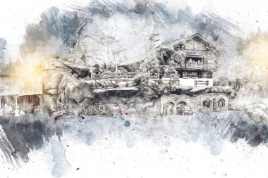 Polonya 'da küçük bir çiftliğe bakış açısı, minyatür bir görünüm ve hisle.